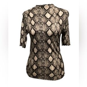 Black and Cream Snake Print High Neck 1/2 Sleeve Women's Fall Top